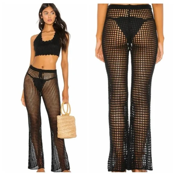 Shade & Shore Crochet Black Beach Pool Cruise Cover Up Pants - size XL -MSRP $28 - Picture 1 of 4